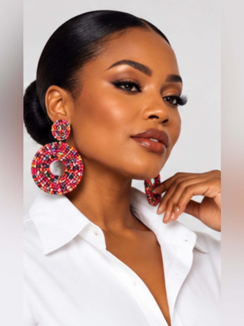 Bold Multicolor Beaded Hoop Earrings - Women Jewelry